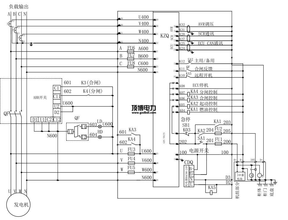 580KW柴油發(fā)電機(jī)并機(jī)柜線(xiàn)路電氣圖